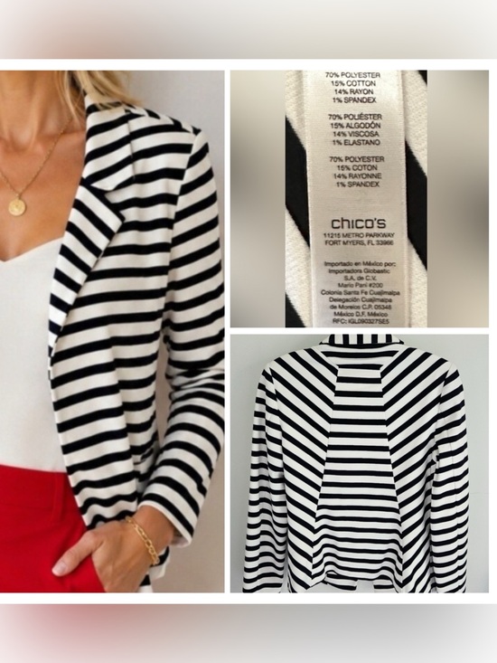Chico's Jackets & Blazers - Chico’s Jacket - Black & White Striped Open-Front Jacket